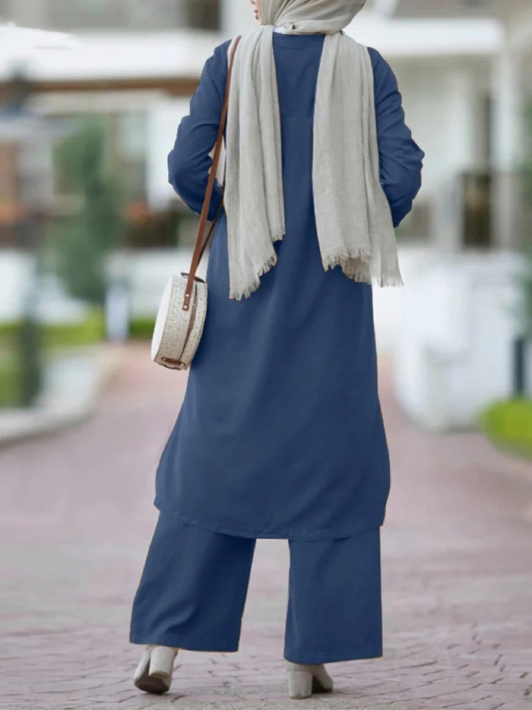 Eid Moslim Set Vrouwen 2 Stuk Musulman Ensemble Dubai Zakken Blouses Wijde Pijpen Broek Casual Arab Ramadan Kaftan 2024 Outfit Pakken