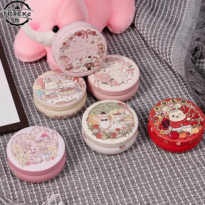 Three-dimensional Pattern Wedding Candy Box Baby 100Days Gift Box Packing Small Round Box Cartoon Rabbit Dessert Tin Storage Box