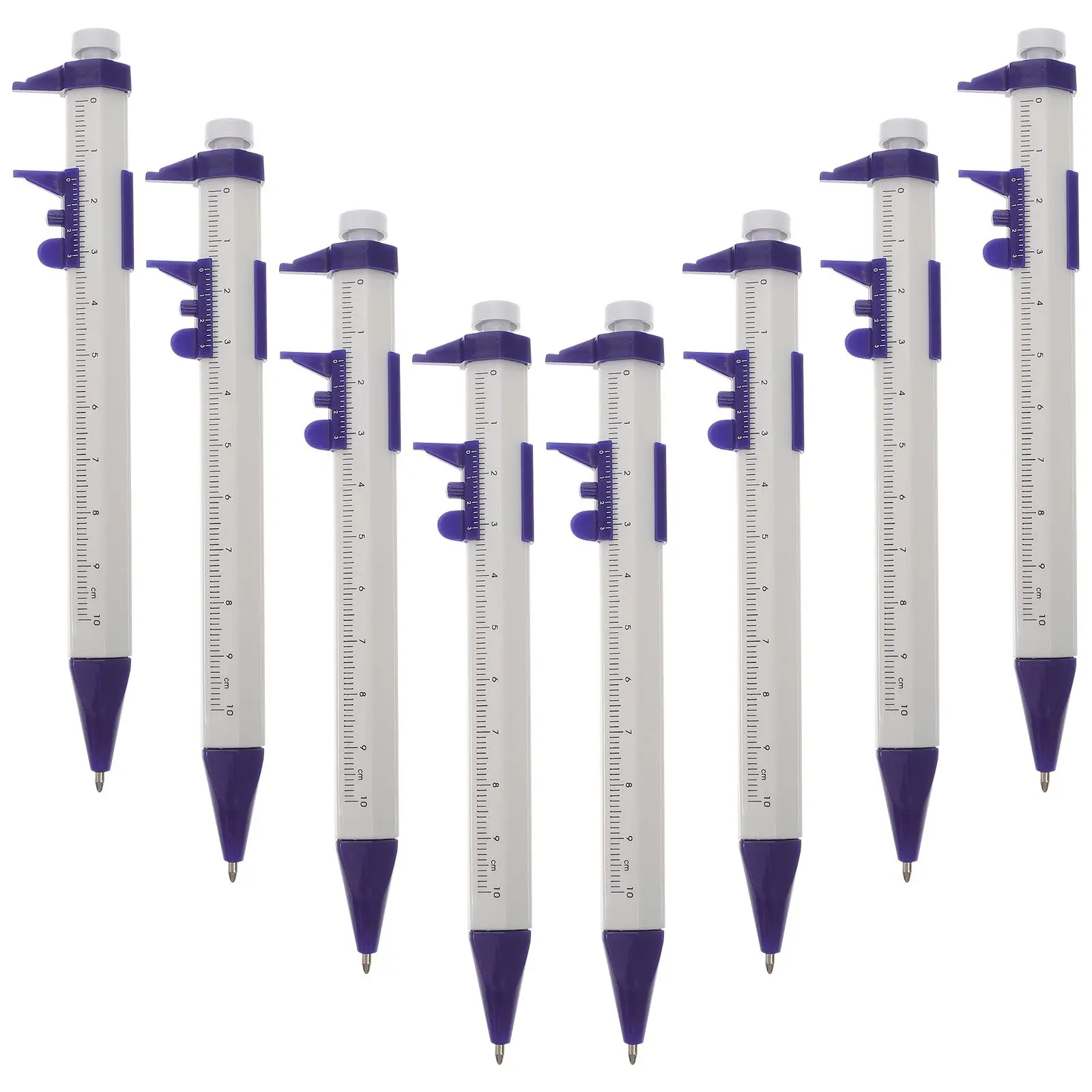 8pcs 다기능 버니어 캘리퍼스 볼펜 플라스틱 눈금자 학생 스케일 볼펜 편지지 휴대용 쓰기 도구