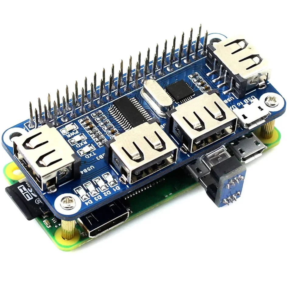 

4 Ports USB HUB HAT For Raspberry Pi 3 / 2 / Zero W Extension Board USB To UART For Serial Debugging Compatible With USB2.0/1.0