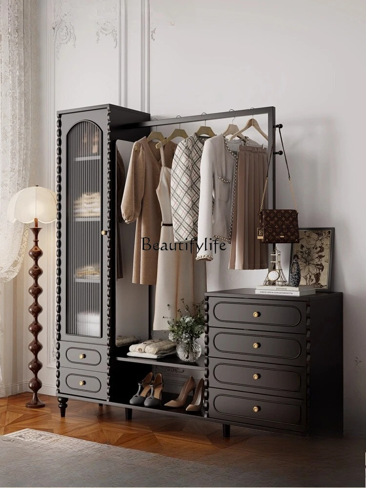 

American Retro Style Coat Rack Bedroom Home Bedside Chest of Drawers Integrated Dressing Mirror Floor Storage