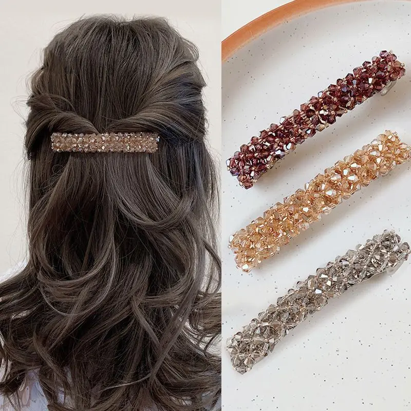 5pcs Europe And The United States Exquisite Fishing Line Crystal Spring Clip Four Rows Of Diamond Side Clip Girl Side Clip