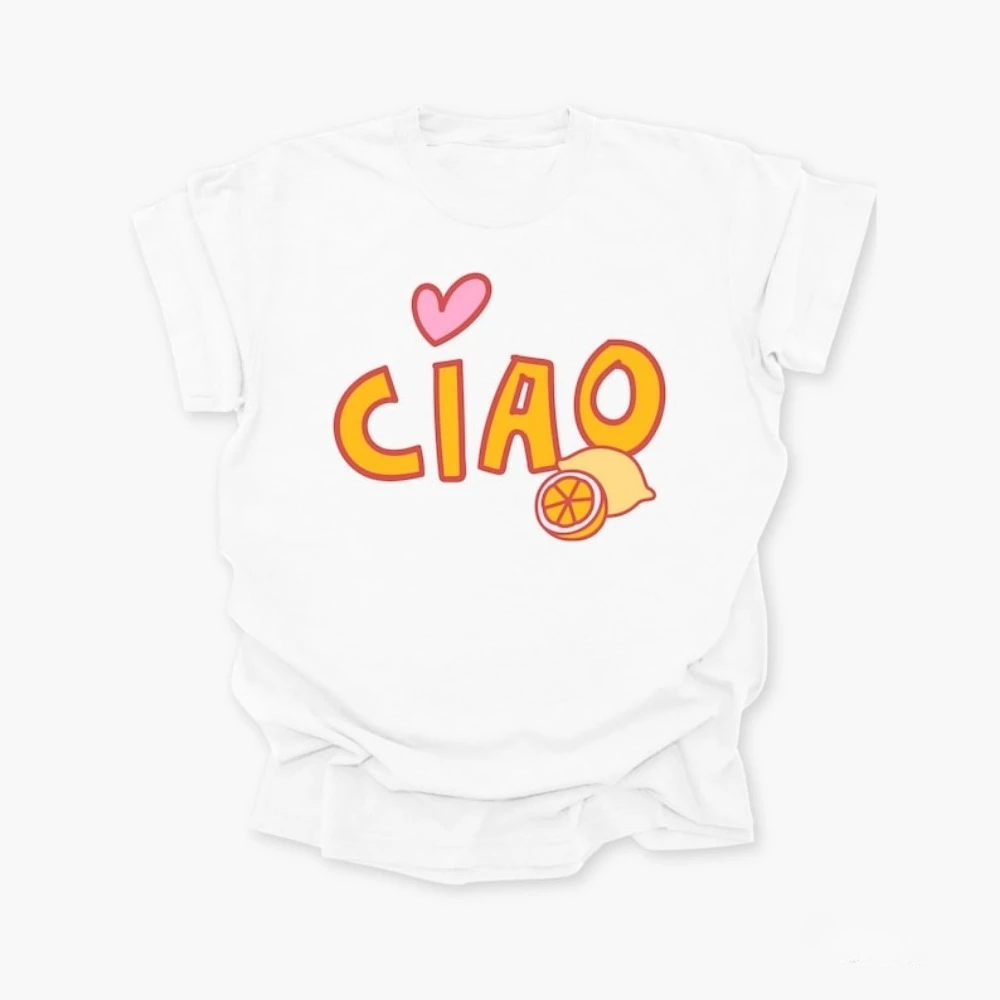 2025 Ciaoมะนาวผ้าฝ้ายเสื้อยืดอิตาเลี่ยนมะนาวGraphic Tee Limoncelloเสื้อVINTAGE Ciao Bellaอิตาลีเสื้อแปลกความงามtop
