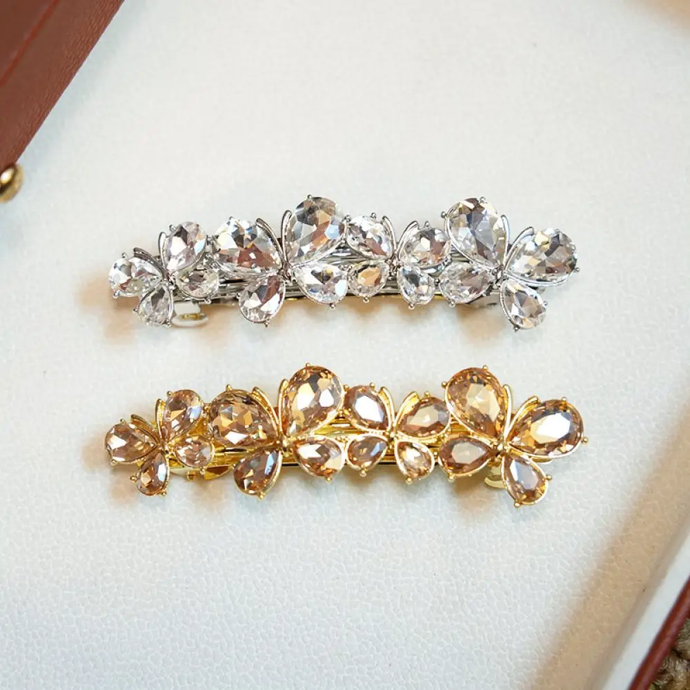 Luxury Rhinestone Butterfly Spring Clip Elegant Hair Barrettes For Women Shiny Crystal Metal Hairpin Daily Styling Accessory