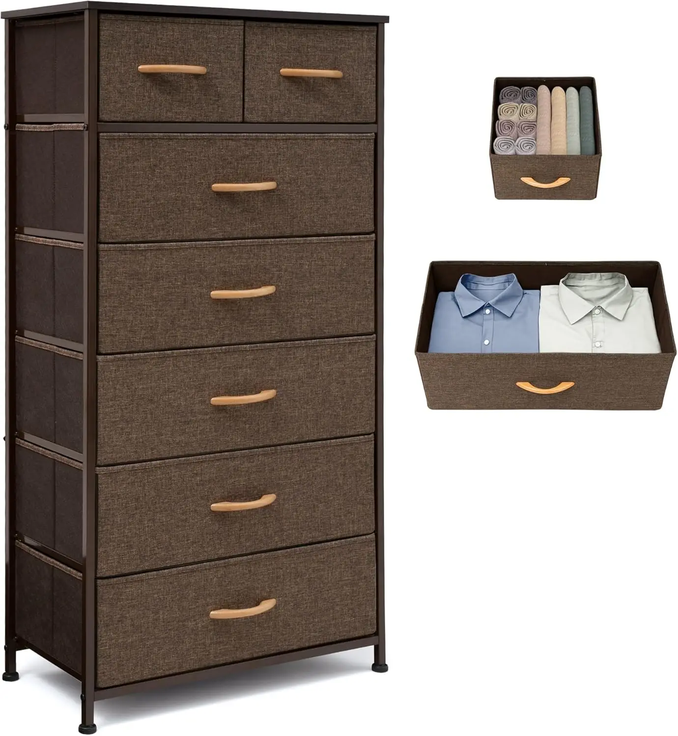 Tall Dressers for Bedroom, 7 Drawers Dresser Fabric Storage Closets Storage Units Organizer Tower Steel Frame Wooden Top