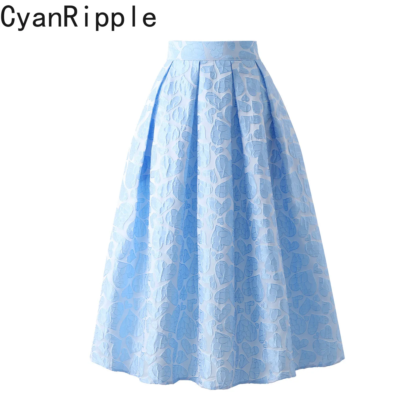 High Quality New Summer Small Fresh High Waist Umbrella Skirt All-match Embroidery Jacquard Love Mid-length A-line Women Skirts