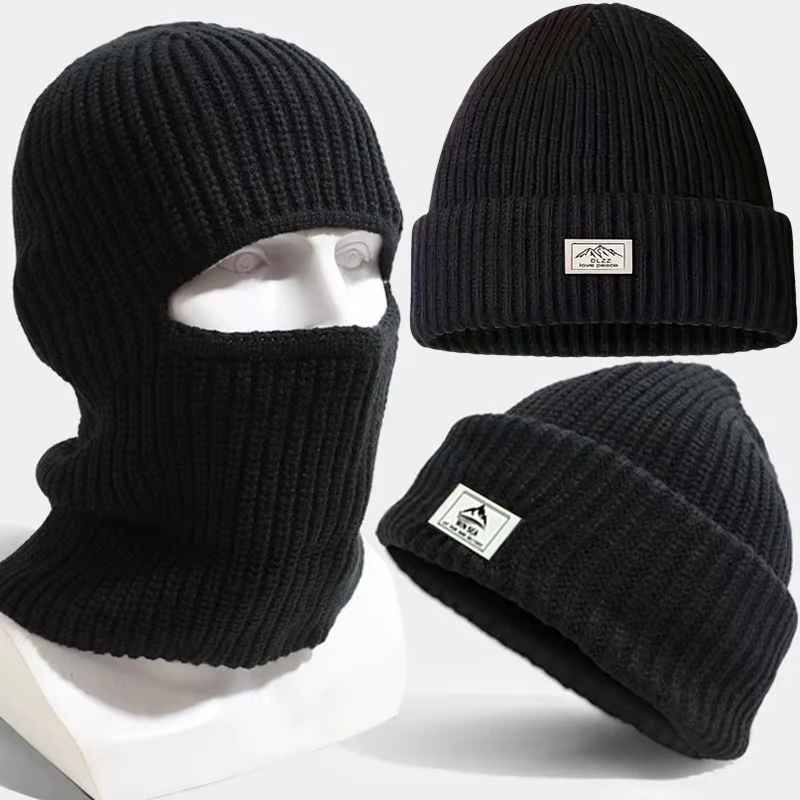2In1 قناع قبعة صغيرة الرجال الشتاء بالاكلافا القبعات قبعات منسوجة موضة كامل الوجه تزلج بونيه التكتيكية الدراجات غطاء للأذنين قبعة محبوك