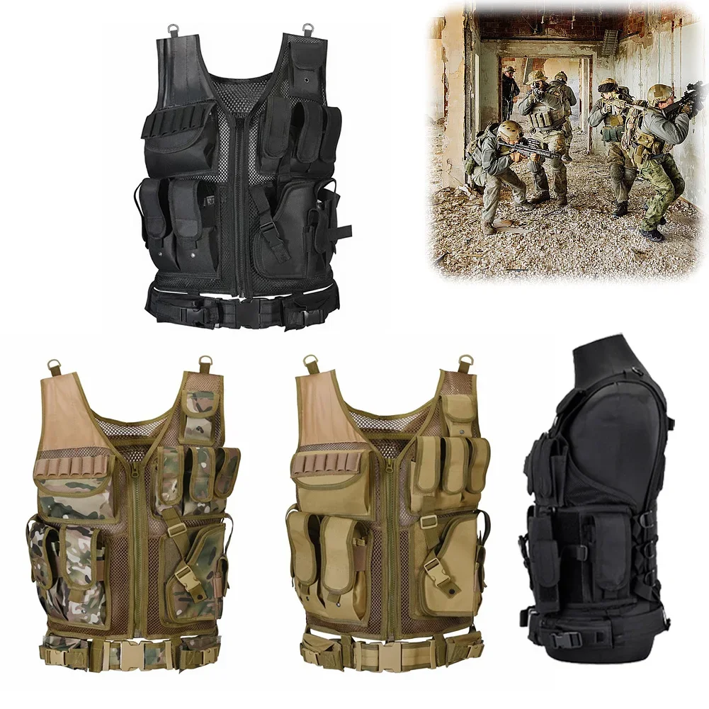 Nylon Combat Body Armor Vests Multi-Pocket Mesh Vest Plate Carrier Vest Hunting Outdoor CS Game Airsoft Training Jacket