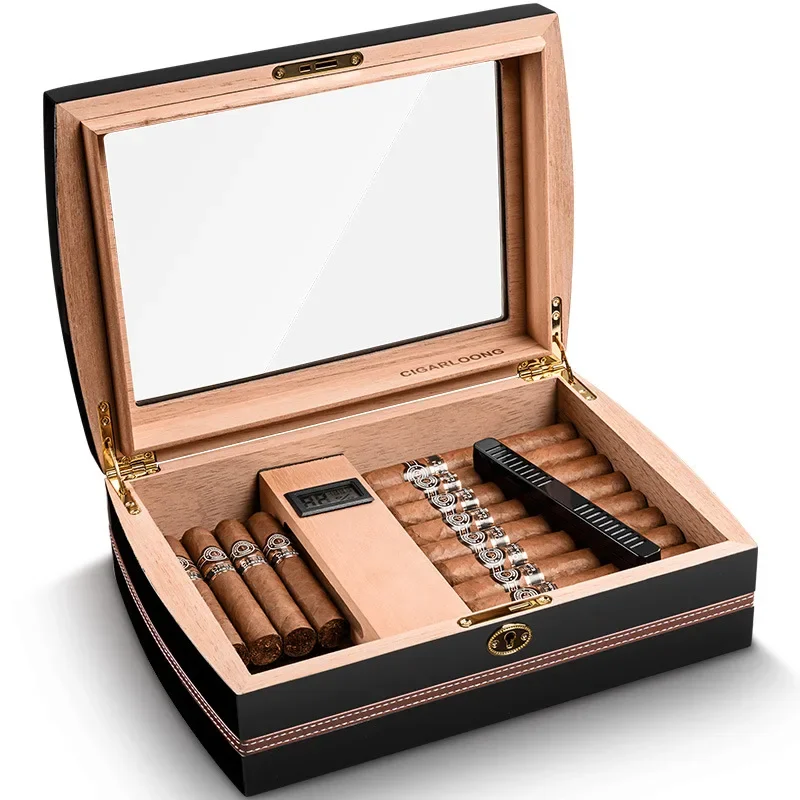 Moisturizing Box with Ebony Wood, Moisturizing Box, Multi-functional, Transparent, Cigar