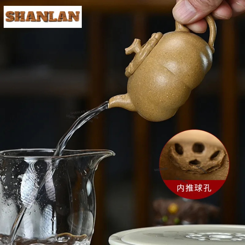 130ml Traditional Yixing Purple Clay Teapots Handmade Persimmon Pot Raw Ore Section Mud Kettle Zisha Tea Set Ornaments Gifts