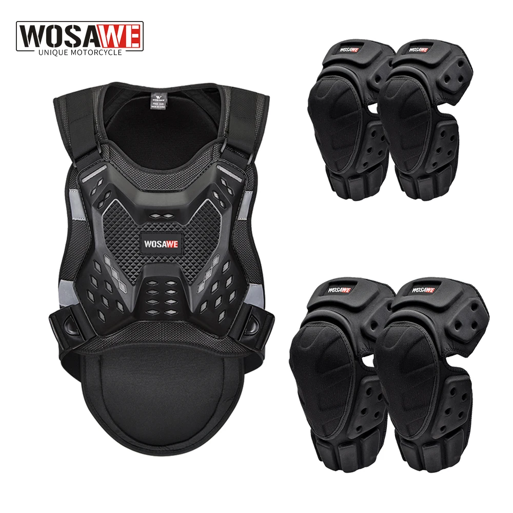 

WOSAWE Adult Motorcycle Armor Vest Set Racing Chest Protector Motocross Elbow Guards Knee Pads Motorbike Protective Armor Suit