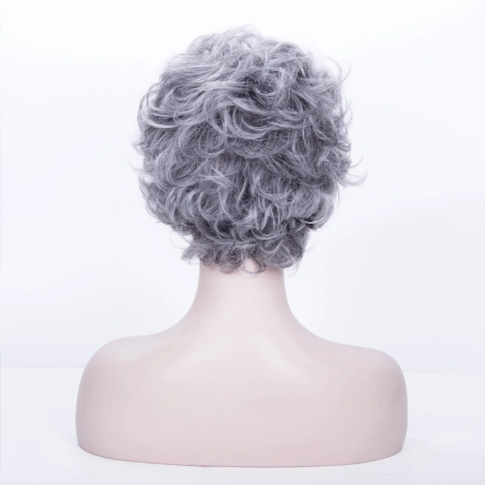 Women\'s Fashion Wig Short Curly Wigs Ombre Gray Hair Natural Short Wavy Hair Wig with Bangs Mommy Wigs Daily Wear Peluca