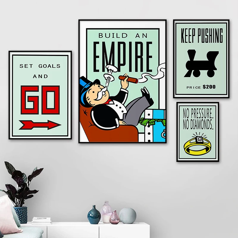 Monopoly Art Canvas Painting Inspirational Quotes Poster Wall Art Print Decorative Picture for Living Room Home Decor