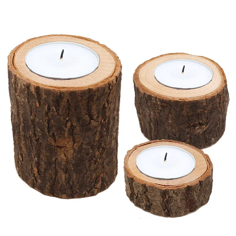 Creative Wooden Candlestick Succulent Plant Pot Tray Candle Holder Table Desktop Decoration Rustic Wedding Holiday Decor