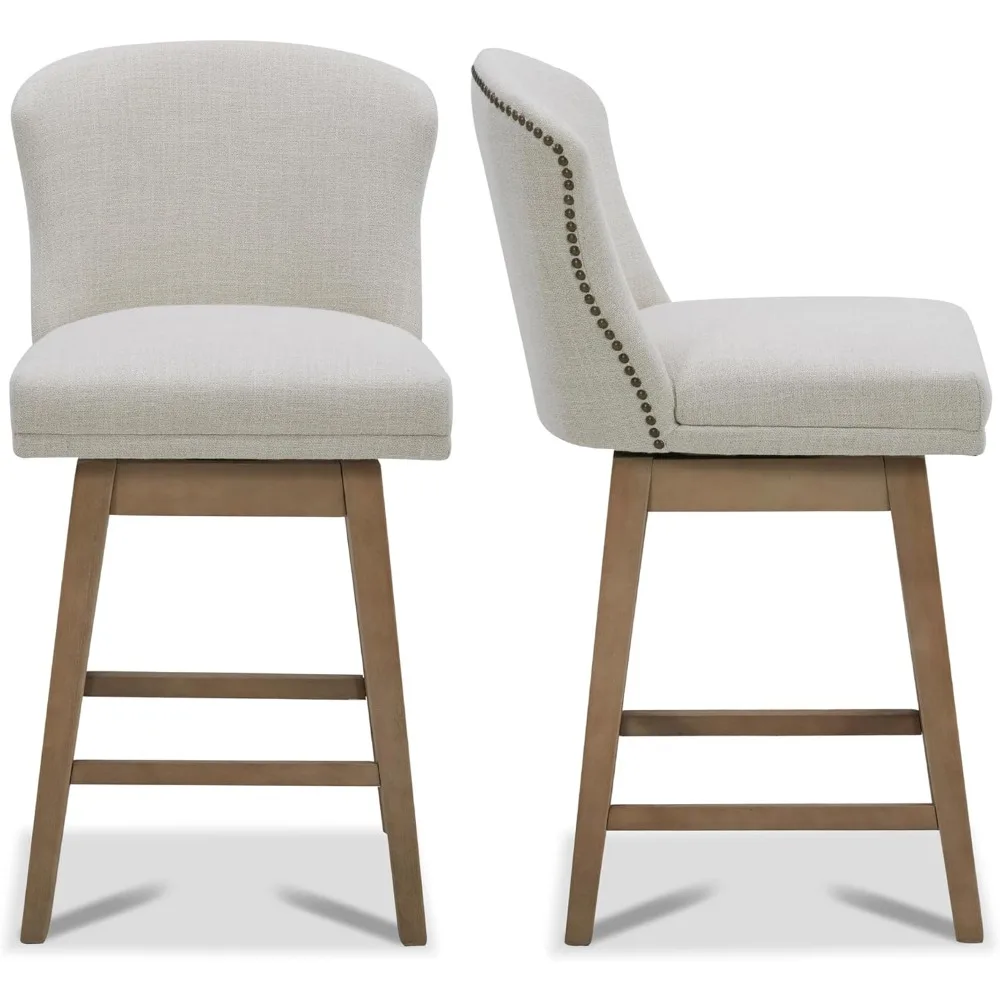 

Counter Height Swivel Barstools, FSC Certified Upholstered Performance Fabric Bar Stools Set of 2, 26" Seat Height, Linen