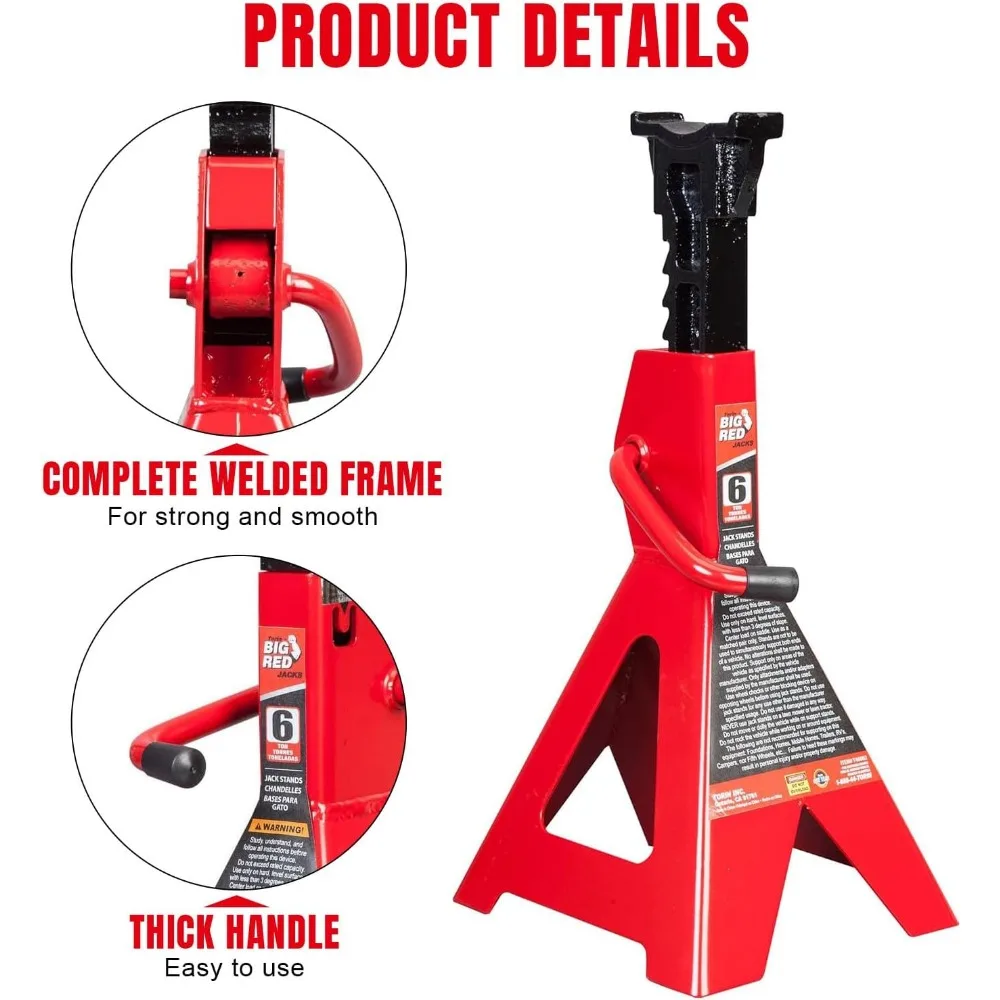 حامل جاك توبين ستيل: سعة 6 طن، أحمر، مجموعة من 2