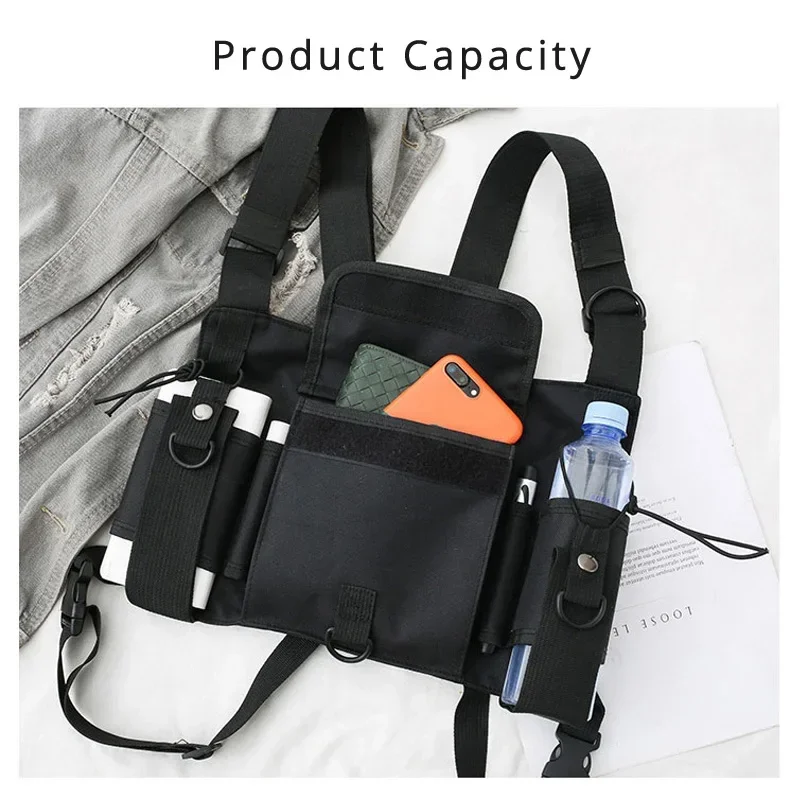 Functional Tactical Chest Bag For Men Fashion Bullet Hip Hop Vest Streetwear Bag Waist Pack Unisex Black Chest Rig Bag 899