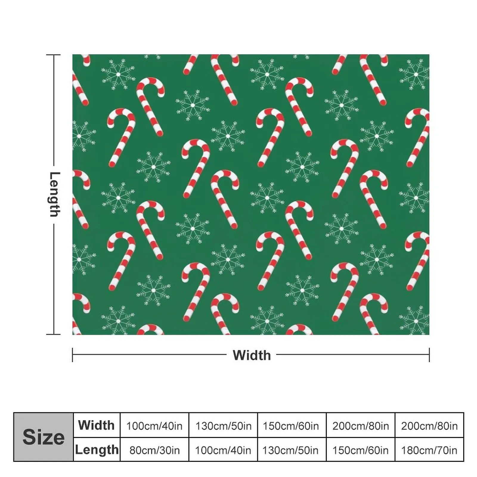 Candy Canes and Snowflakes Pattern Green Throw Blanket Warm Heavy Blankets