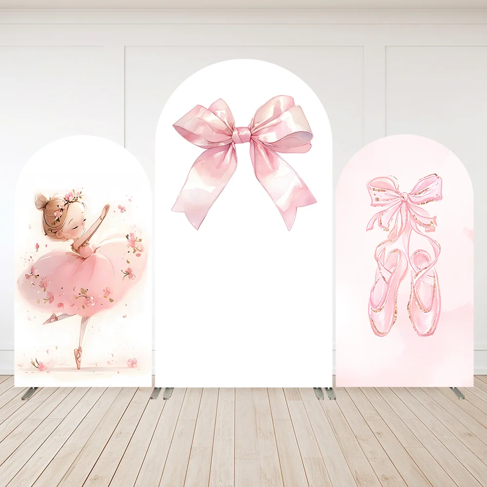 

Pink Bow Ballet Girl Baby Shower Arch Wall Panels Cover Party Decor Coquette Birthday Party Arched Backdrop Background Banner