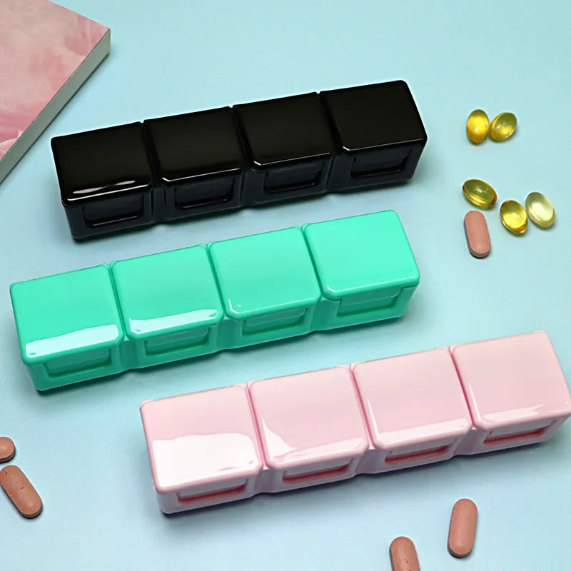 Portable Travel Small Pill Box Cases Container Organizer Storage Tablets 4 Grids Vitamin Pills Medicine FishOils Drug Separation