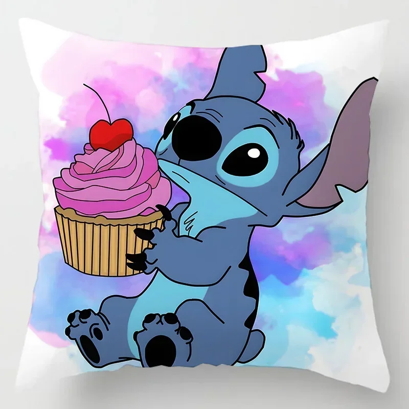 Disney-funda de almohada de Lilo & Stitch, 45x45cm, bonita figura de Anime, decoración Interior de habitación de niños, regalos