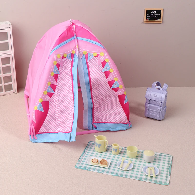 Set da campeggio in miniatura per casa delle bambole - Configurazione della tenda 1/12 per giochi di finzione da picnic all'aperto