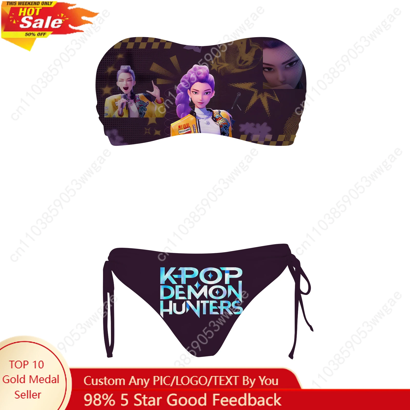 

KPop Demon Hunters Swimsuit Womens Drawstring Two Piece Set Bathing Suit Personalized Swimwear Beach Bikini Customized Beachwear