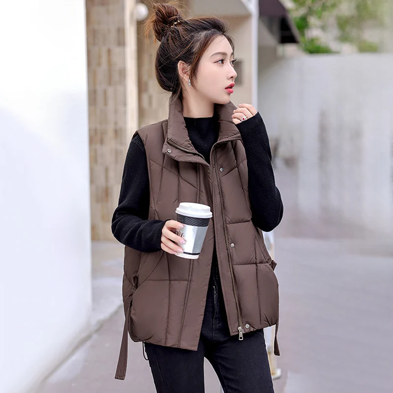 2025 moda inverno quente colete de algodão suave confortável leve sem mangas jaqueta sólida solta gola colete