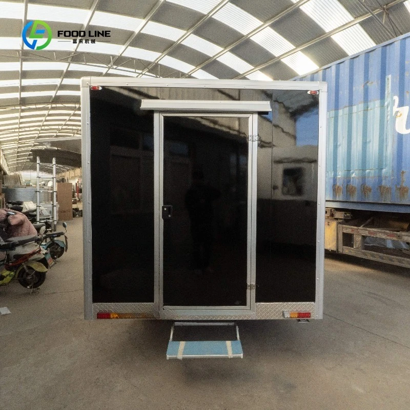 Carrinho de comida móvel de caminhão de comida preto de um eixo com exaustor de pias de duas rodas