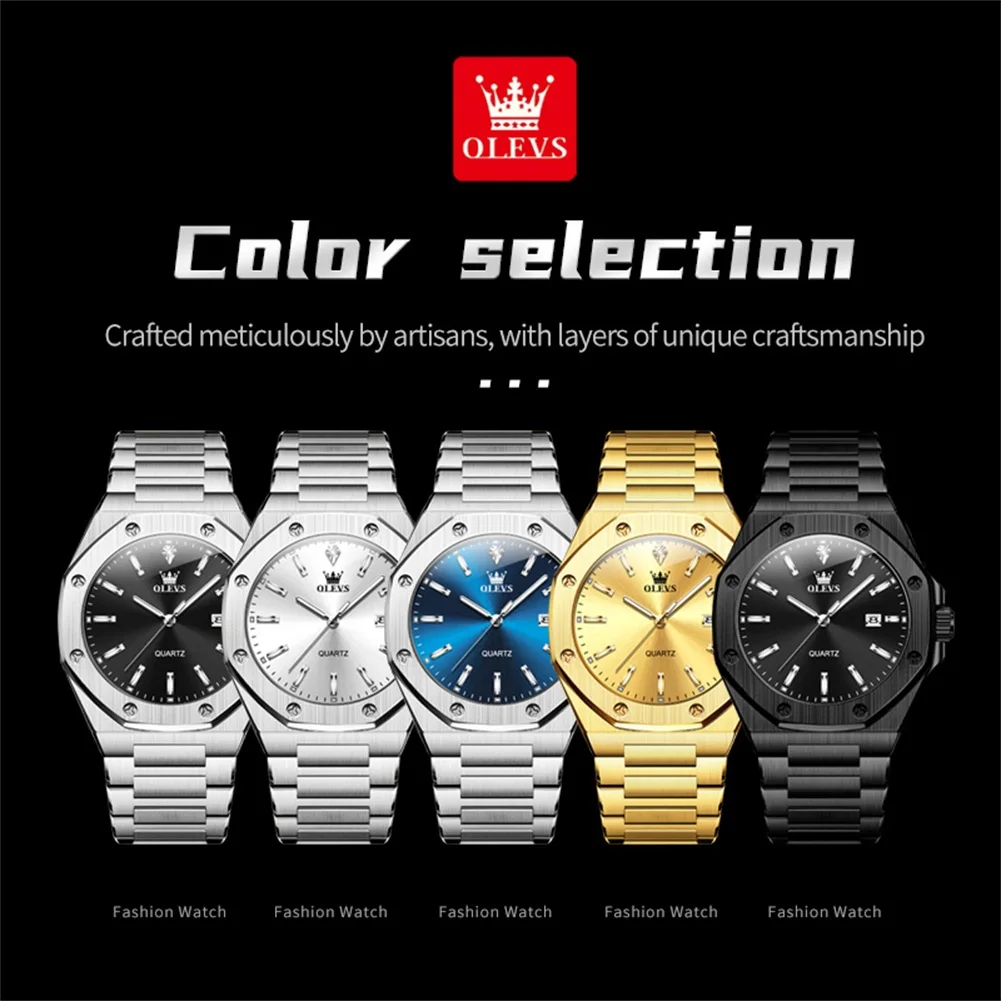 OLEVS Original Brand Minimalist Men\'s Watches Waterproof Calendar Quartz Watch Luminous Stainless Steel Fashion Wristwatch Trend