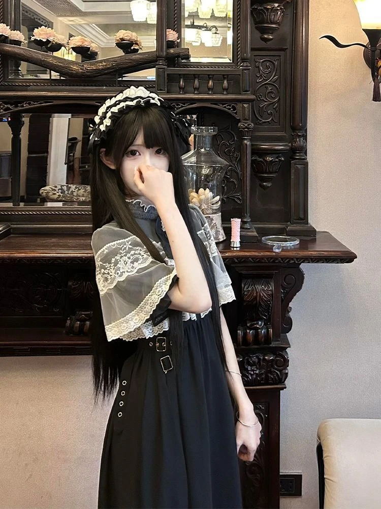 Summer Fashion Sweet Bow Stand Collar Vestidos Mujer Y2k Lace Short Sleeve Dress for Women New High Waist Dresses Chic - Image 5