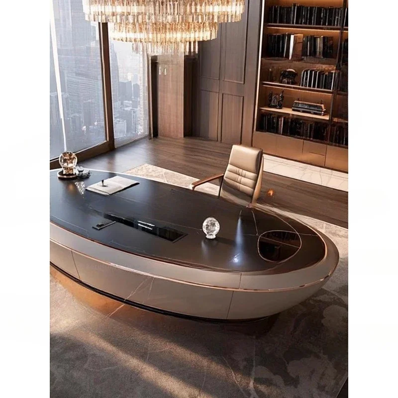 

Desk modern style curved solid wood boss table light luxury high sense