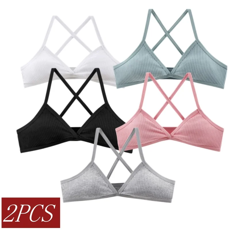 2Pcs/Set Vneck Bras For Women Push Up Bra Without Pads Sexy Lingerie Breathable Sports Bralette Wireless Seamless Underwear