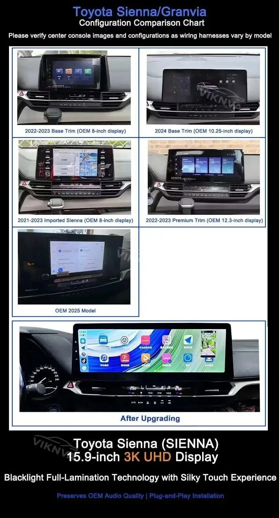 Car Multimedia Video Player 12.3inch Screen For Toyota SIENNA 2021 2022 GPS Navigation Radio Android 4G Carplay DSP Headunit