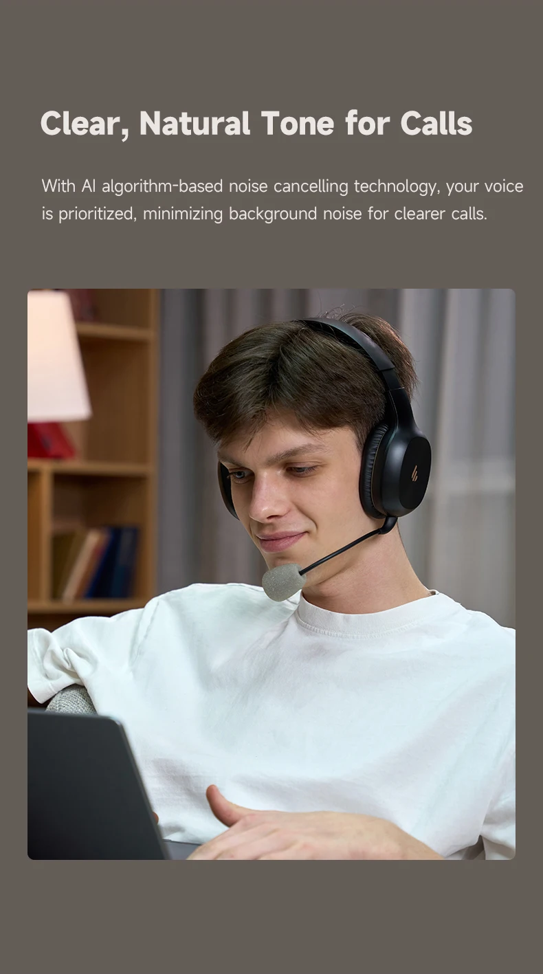 EDIFIER K750W Kabelloses Headset mit Mikrofon, 40-mm-Treibern, 33 Std. Sprechzeit, 55 Std. Wiedergabezeit, Bluetooth-Multipoint-Verbindung, Geräuschunterdrückung – Detail 3
