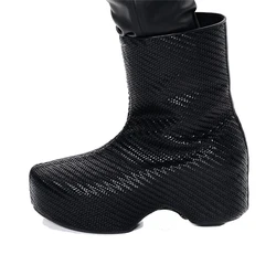 Fashion Ankle High Rain Boots Elastic Upper Thick Platform Anti-skid New Women's Short Boots Round Toe Side Zipper Woman's Shoes