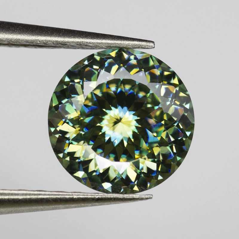 Lichtgroene ronde 100% gefacetteerde geslepen Moissanite losse steen diamant Russische vogelnest geslepen Moissanite edelsteen met GRA-certificaat