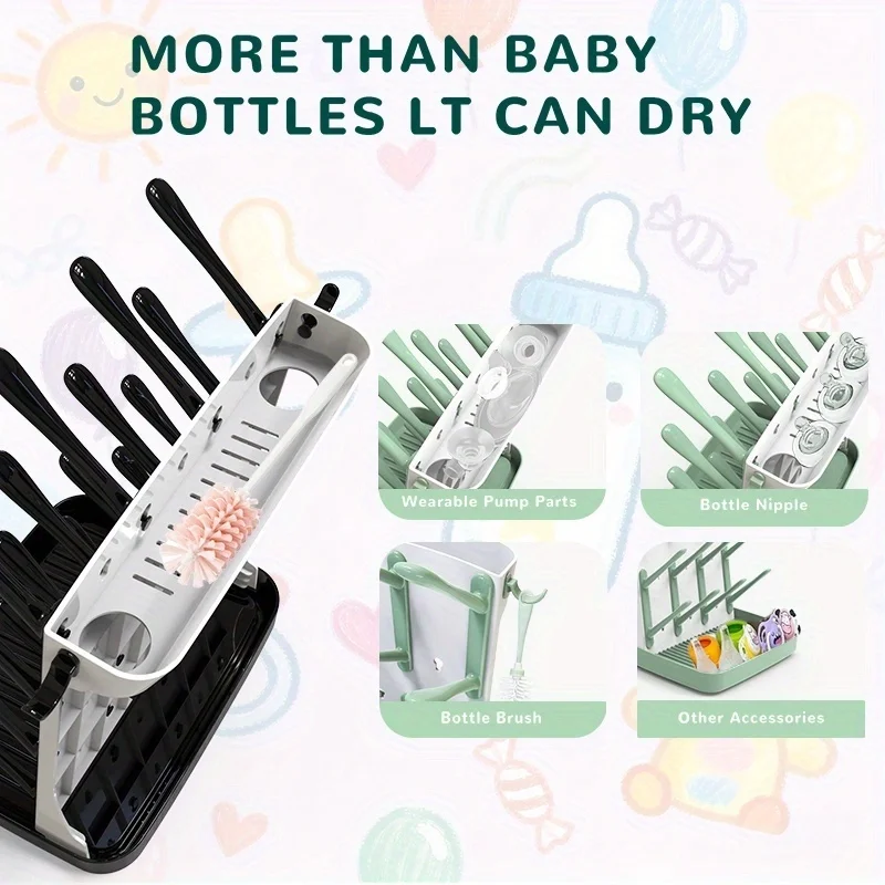 1PC Bottle Drying Rack, Vertical Dryer with 18 Hooks, Space-Saving Kitchen Organizer for Bottles, Brushes & Pump Parts