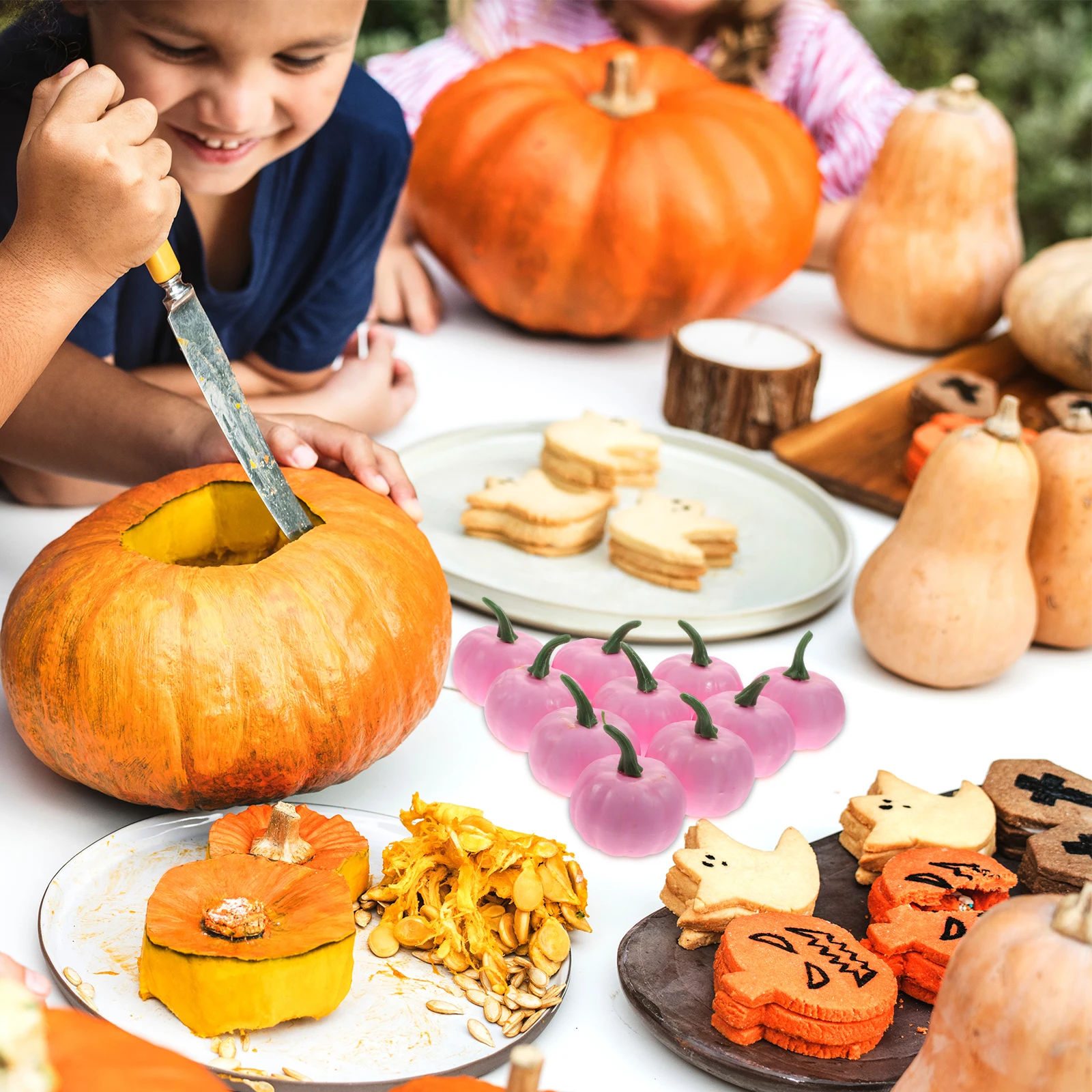 

12 Pcs Artificial Pumpkin Inflatable Pumpkins Decor Black Halloween Decoration Fake Autumn Simulation Decorations for Props
