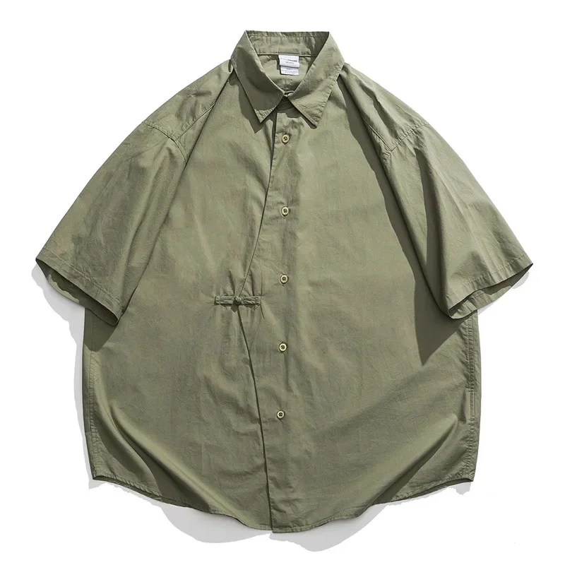 Japanese retro national wind Casual Shirt Short Sleeve Men's Summer Cotton Loose Top Style Work Uniform