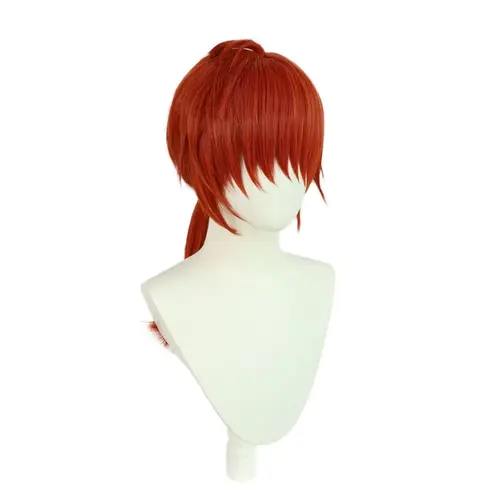 Imagen 2 del producto Himura Kenshin peluca sintética de anime para hombres y mujeres, peluca de pelo largo rojo marrón rojo, peluca recta de cosplay