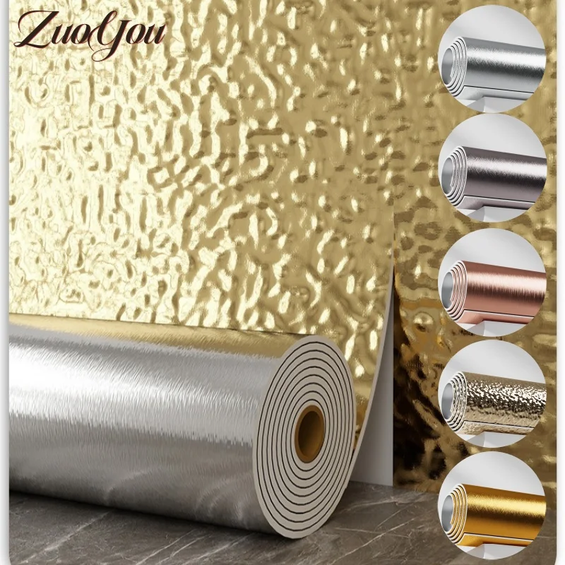 

Metallic Texture Self Adhesive Wallpapers Home Decor Thicken Foam Peel and Stick Wall Panels for Bedroom Living Room Renovation