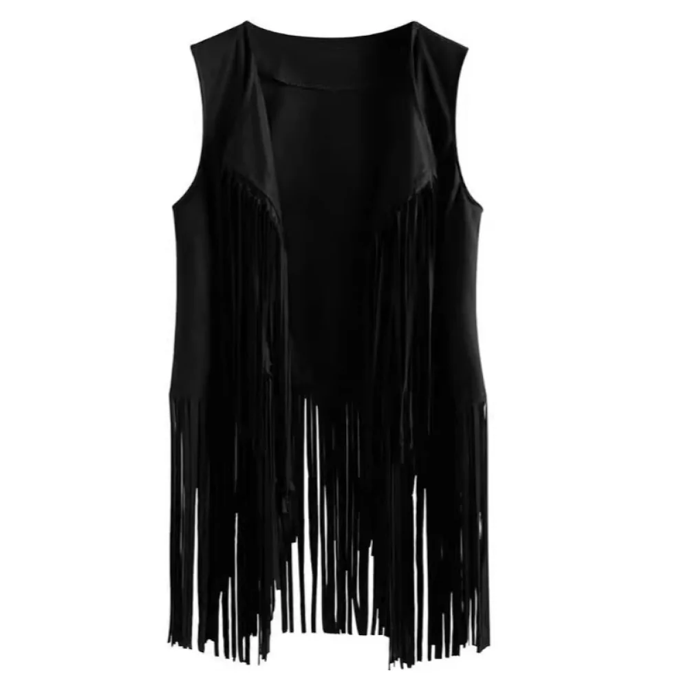 Classic Suede Tassel Vest Women Bohemian Sleeveless Cardigan Open Front Jacket Casual Street Style Modern Fashion Coat
