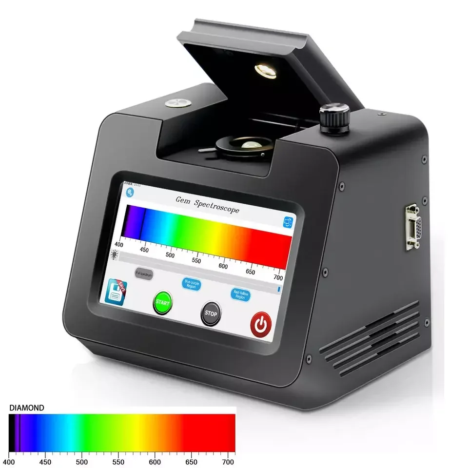 Desktop Electronic Digital Gem Spectroscope With Screen Showing Results Scale Range From 400 To 700nm