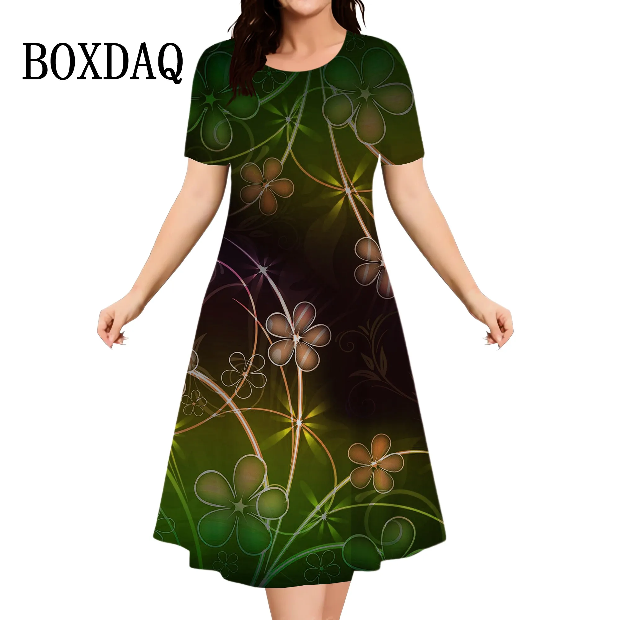 Summer Elegant Ladies New Dresses Fashion Street Round Neck Short Sleeve Dress Women Casual 3D Print Loose Plus Size Female 2024