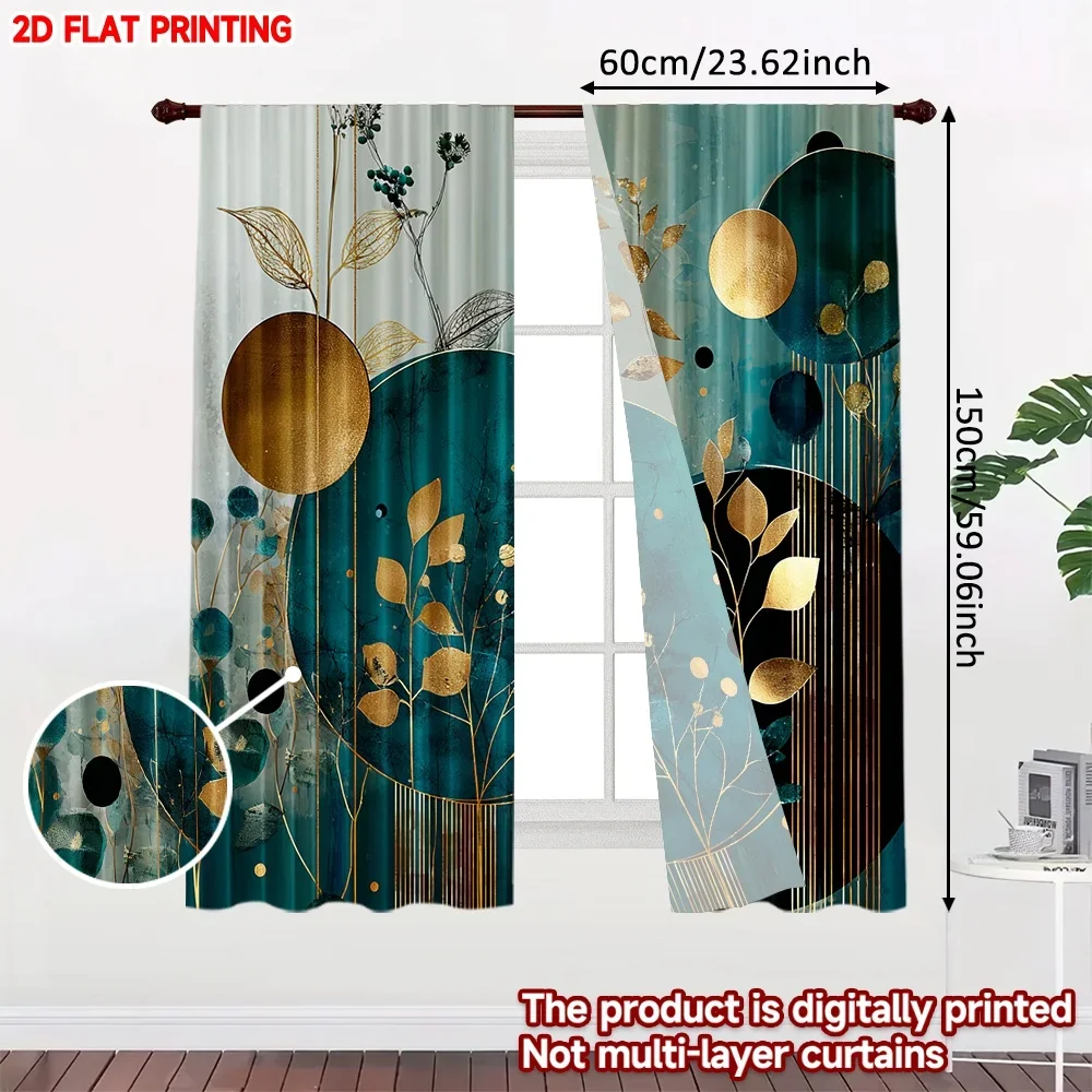 2D flat printing 2pcs Drapes Green Digital Printed Polyester Drapes All Season Party & Holiday Decor Perfect for Photo Booths &