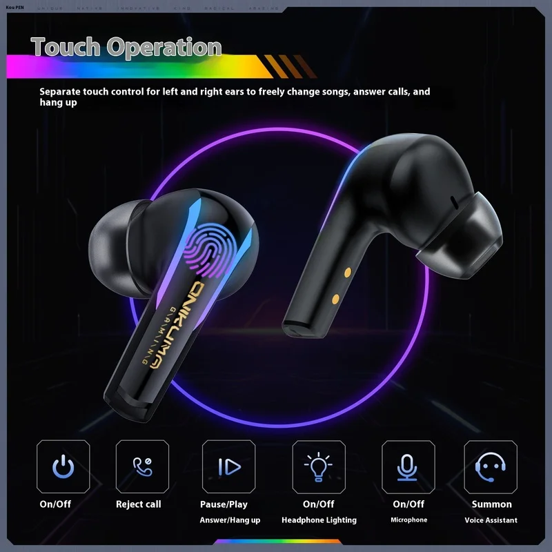 Onikuma T27 سماعة ألعاب بلوتوث لاسلكية الكمون المنخفض للعبة الكمبيوتر الهاتف المحمول مع ميكروفون جهاز الصوت والفيديو المحمول #4