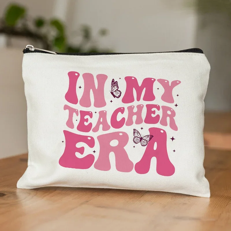 In My Teacher Era Pattern Cosmetic Bag Teacher Gift Bag Gift for Teachers on Christmas and Halloween Casual Travel Pouch Bag