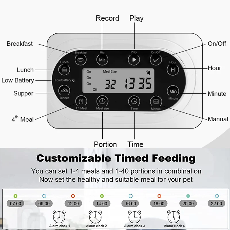 Automatic Feeder For Cat Dog Foods Automatic Dispenser Stainless Steel Double Bowls Pet Cats Dogs With Recording Timing Feeder