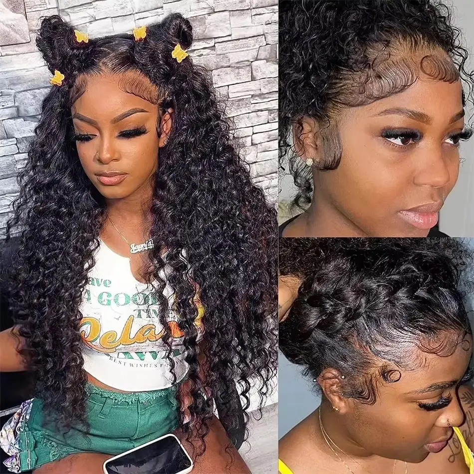 Smilegirl 230% Density Invisible Strap Deep Curly Wave 360 Full HD Glueless Wig 32 Inch Front Human Hair Wig Frontal Wig Wear and Go Daily Party Use